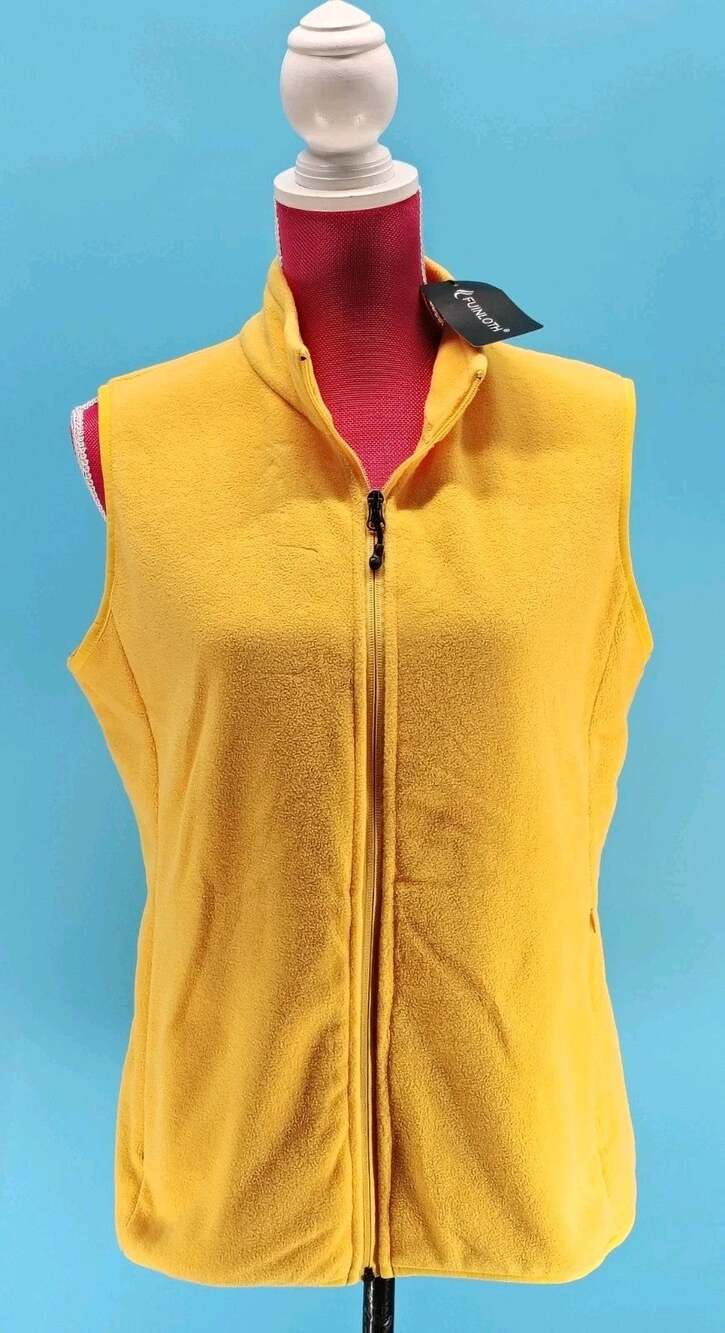 Fuinloth Womens Fleece Vest Yellow Full Zip Mock Neck Jacket Warm Gilet Size M